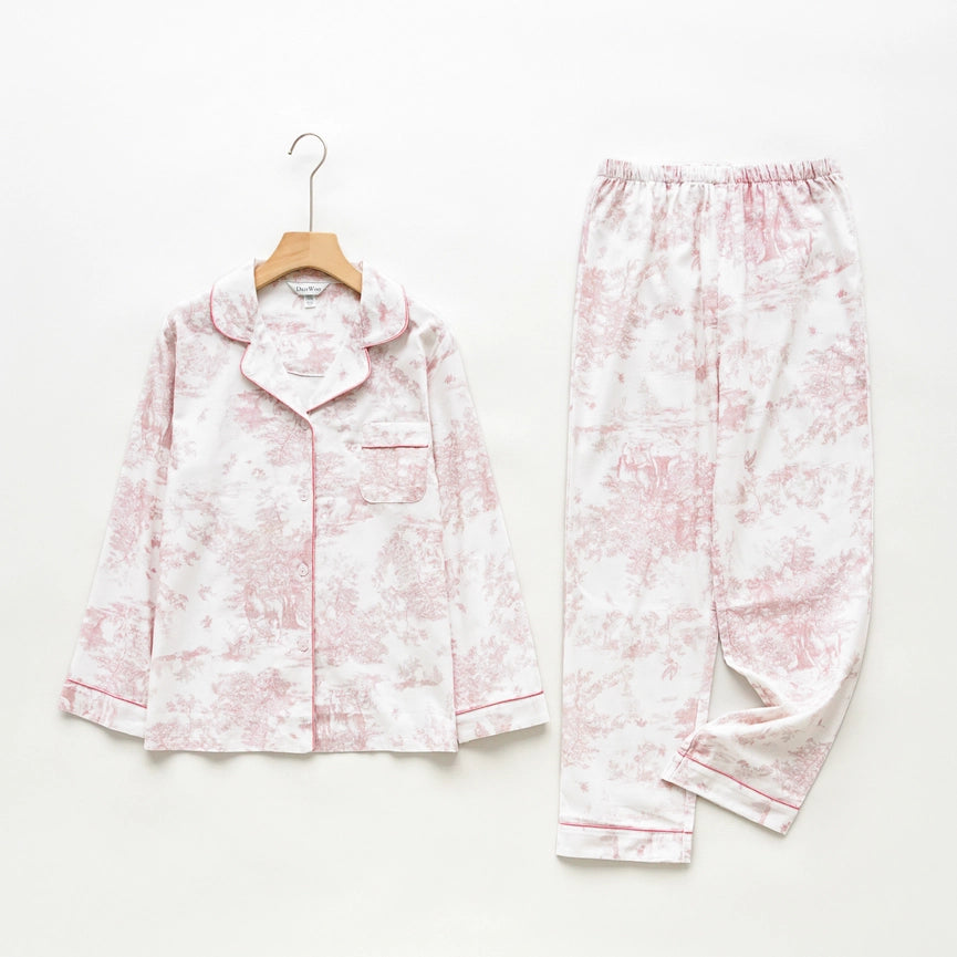 Soft Pink Toile Print Loungewear – Fall & Winter Cozy-Set-DrifWoo-S-Urbanheer