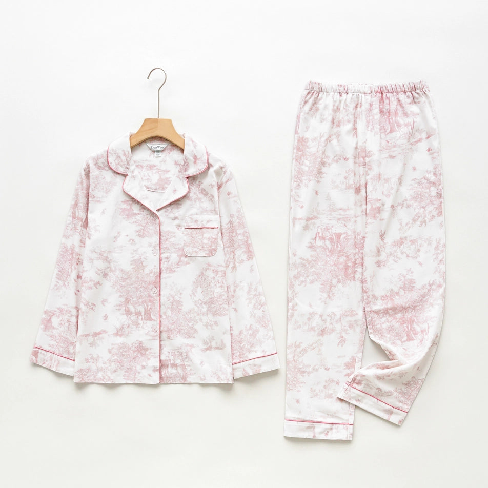 Soft Pink Toile Print Loungewear – Spring Cozy Homewear-Set-DrifWoo-L-Urbanheer