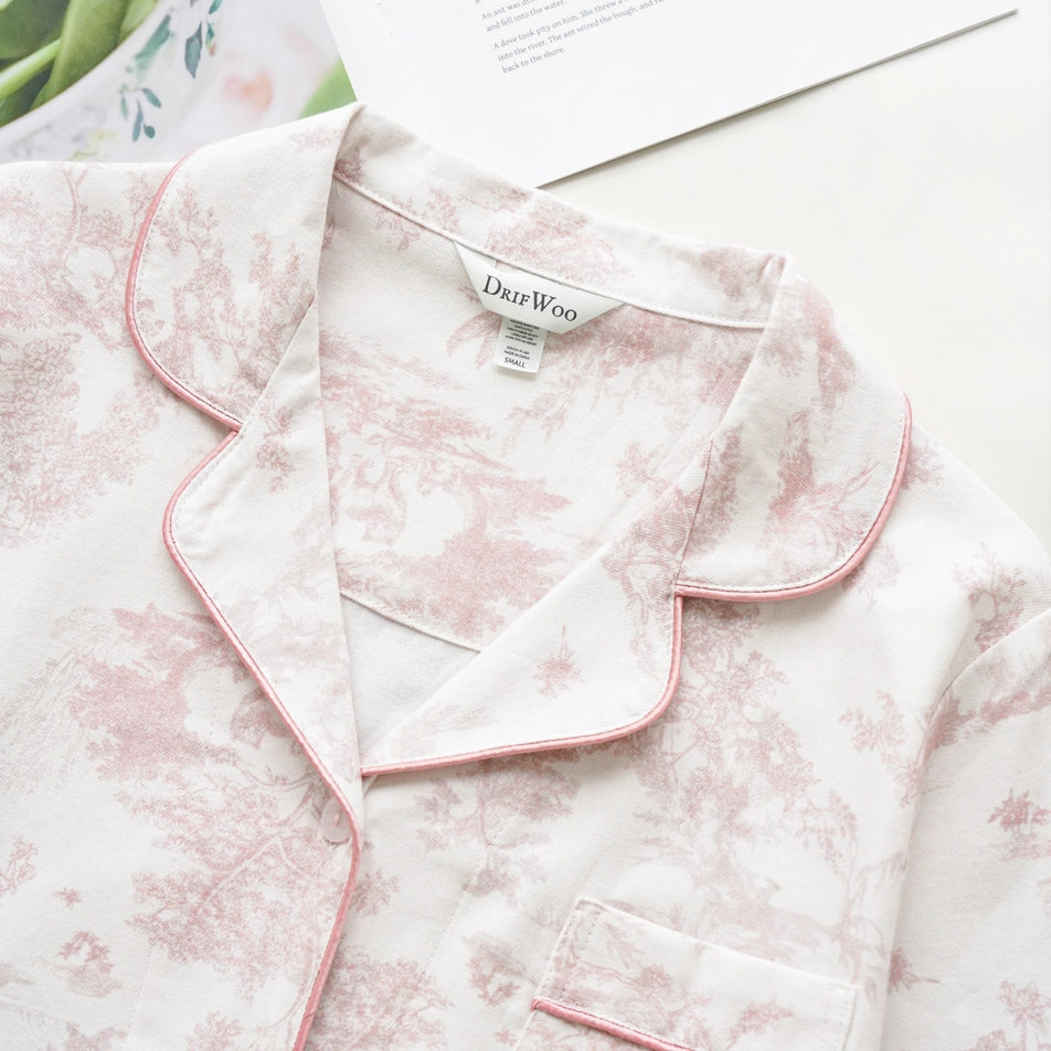 Soft Pink Toile Print Loungewear – Spring Cozy Homewear-Set-DrifWoo-L-Urbanheer