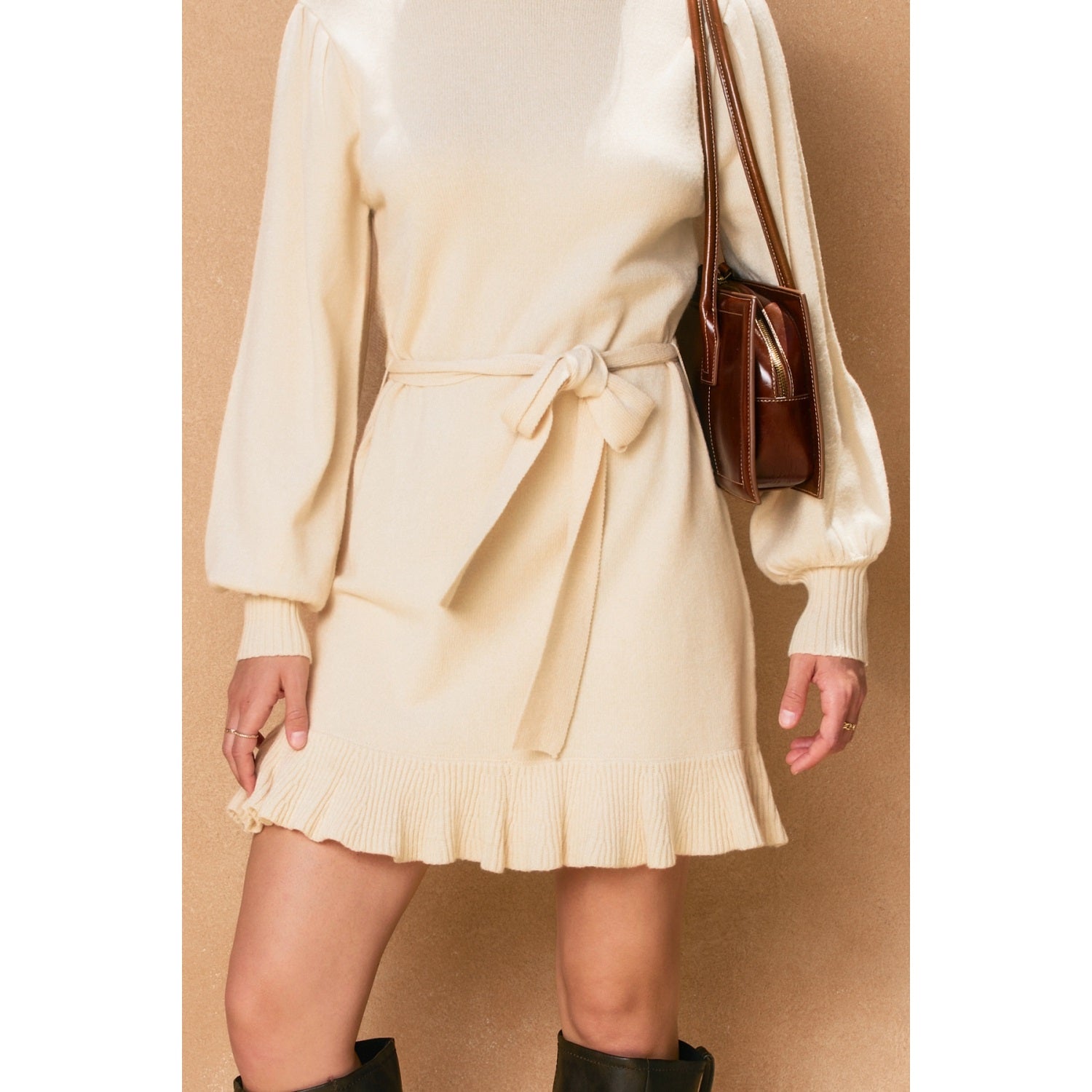 Softy Cloudy Ruffled Sweater Mini Dress