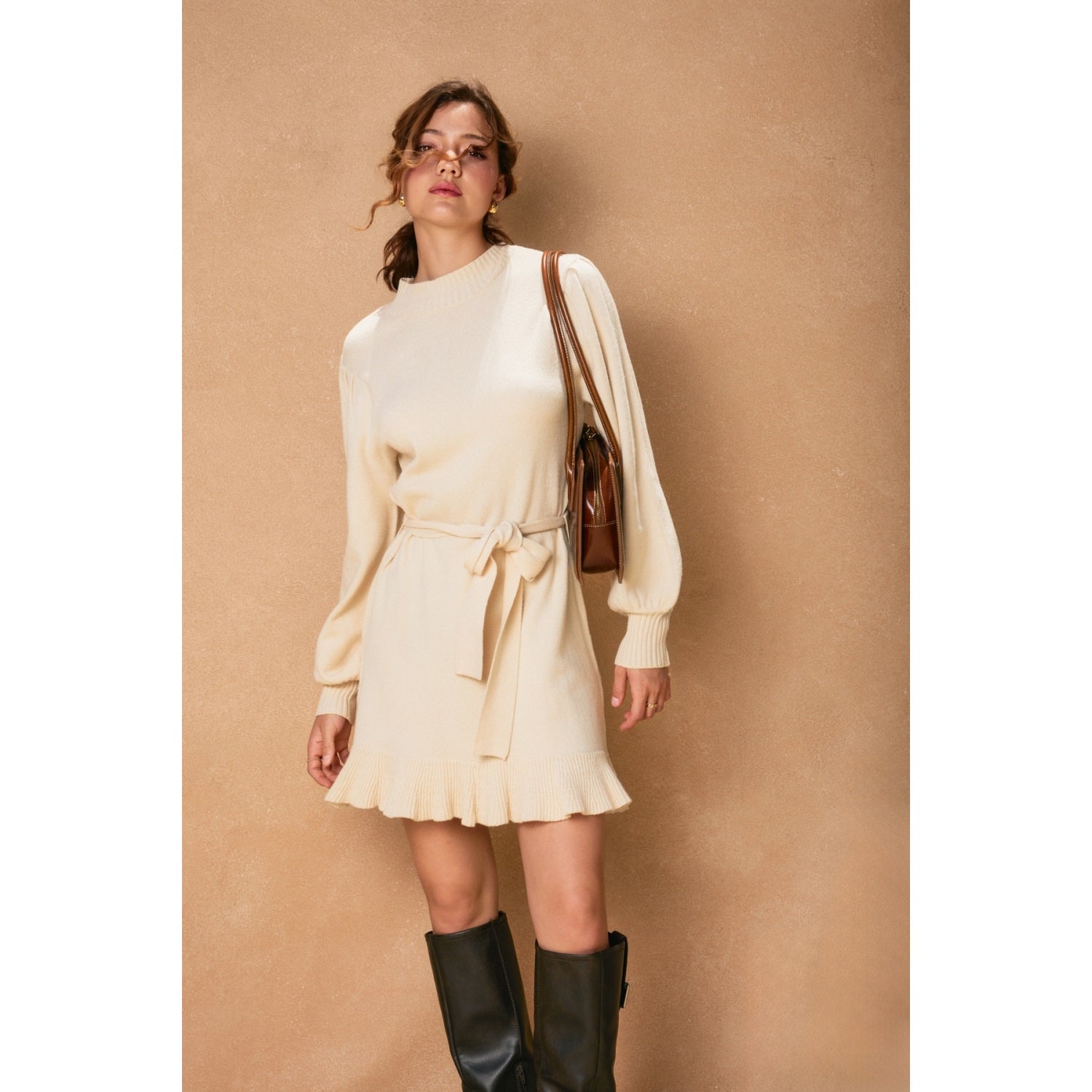 Softy Cloudy Ruffled Sweater Mini Dress