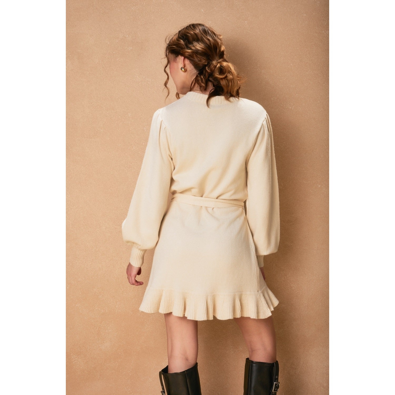 Softy Cloudy Ruffled Sweater Mini Dress