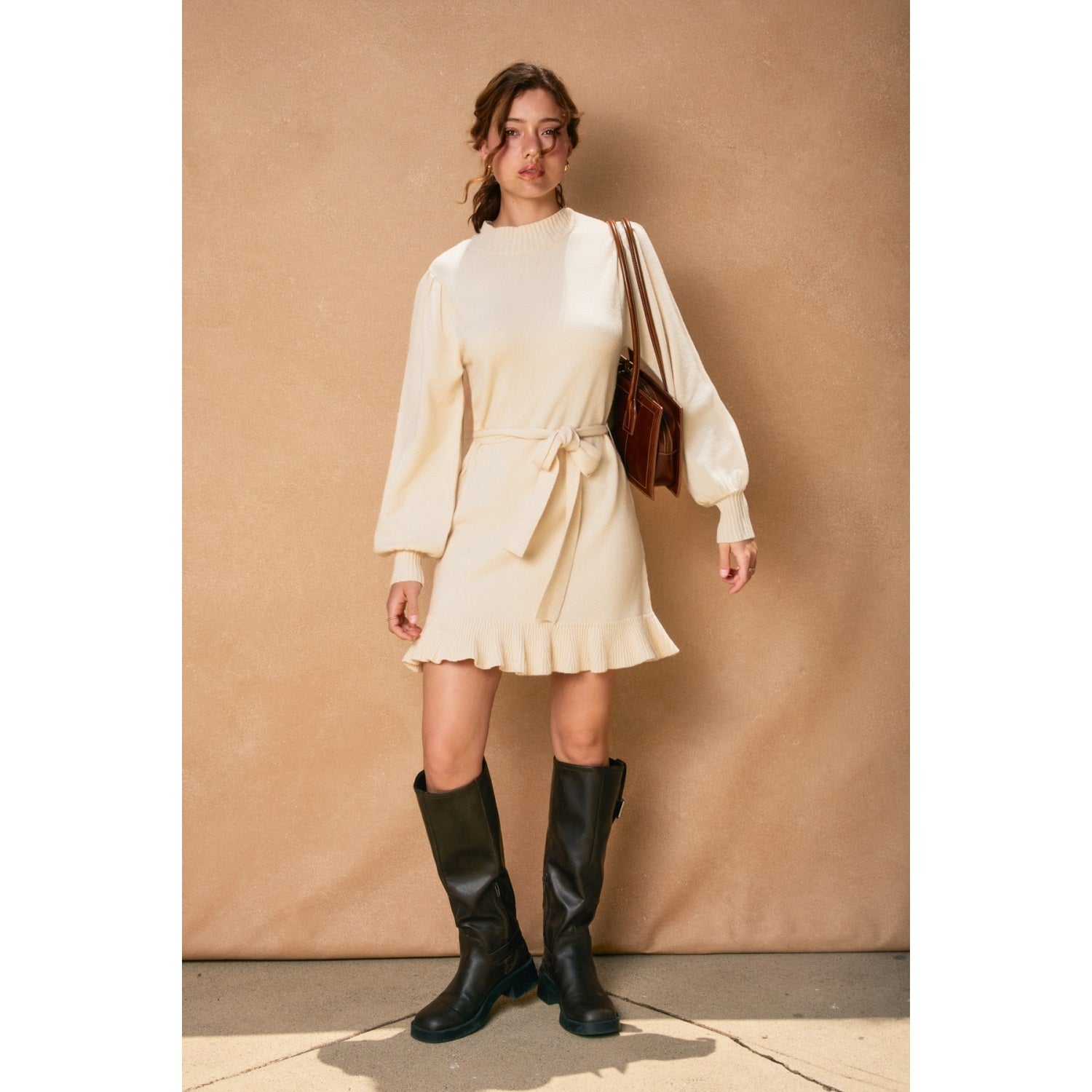 Softy Cloudy Ruffled Sweater Mini Dress