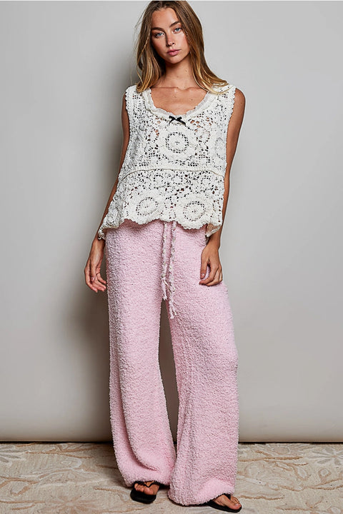 Solid Adjustable Drawstring Waist Casual Sweater Pants