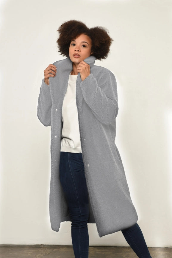 Solid Button(S) Closure Coat in Brown-Coat-Baciano-L-Gray-Urbanheer