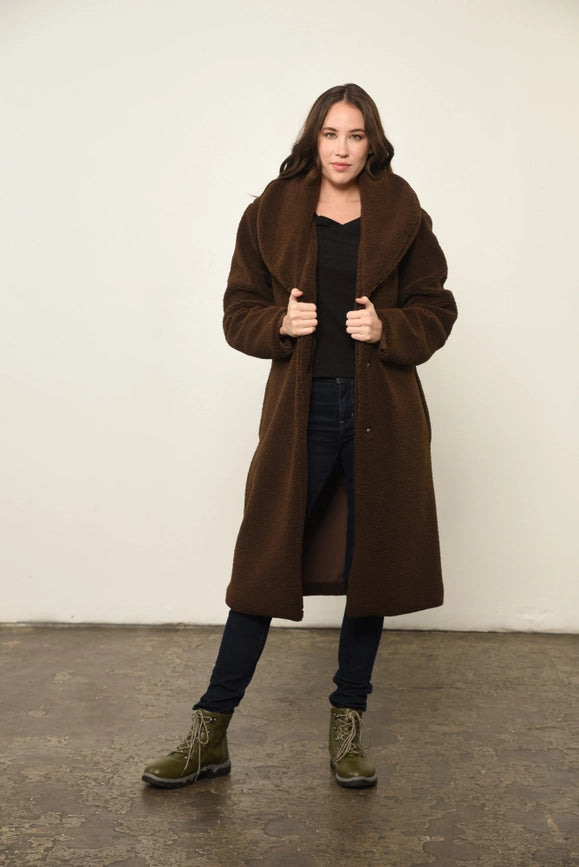 Solid Button(S) Closure Coat in Brown-Coat-Baciano-L-Gray-Urbanheer