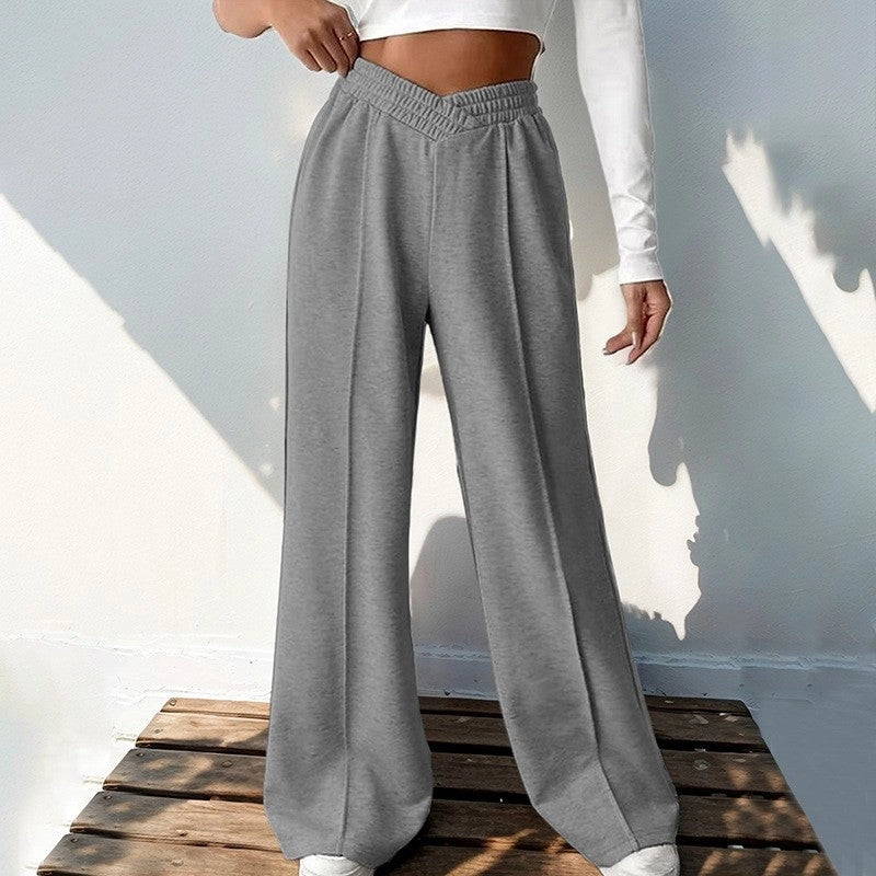 Solid Color Casual Elastic High-Waisted Wide-Leg Pants-Pants-Halibuyfashion-S-DARK GRAY-Urbanheer