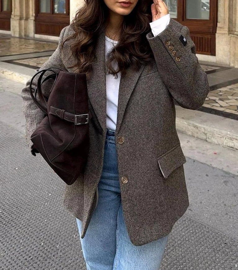 Solid Color Single Breasted Woolen Suit Jacket-Jacket-Rosa Clothing-S-Grey-Urbanheer