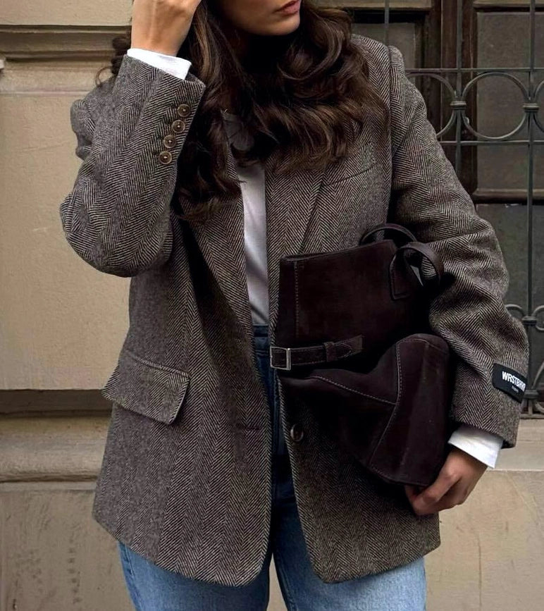 Solid Color Single Breasted Woolen Suit Jacket-Jacket-Rosa Clothing-S-Grey-Urbanheer