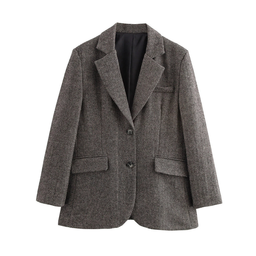 Solid Color Single Breasted Woolen Suit Jacket-Jacket-Rosa Clothing-S-Grey-Urbanheer
