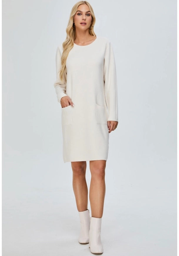 Solid Color Sweater Dress-Dress-Sole-ONE SIZE-White-Urbanheer