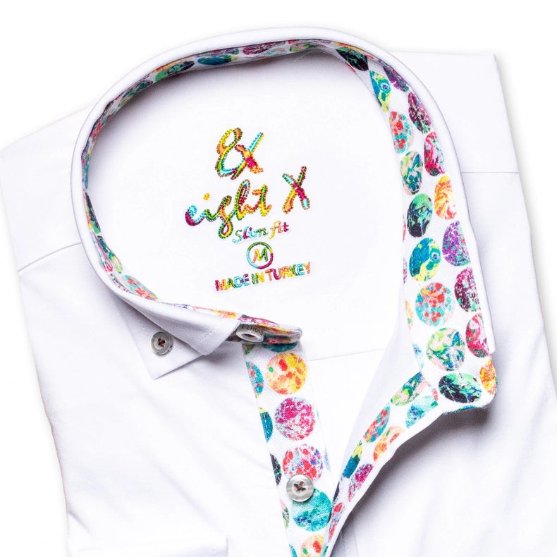 Solid Cotton Stretch Button Down Shirt W/ Global Trim-Shirt-Eight X-M-WHITE-Urbanheer