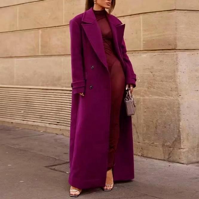 Solid Double Breasted Long Tweed Coats-Coat-Rosa Clothing-S-Rose_red-Urbanheer