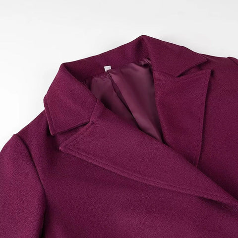 Solid Double Breasted Long Tweed Coats-Coat-Rosa Clothing-S-Rose_red-Urbanheer