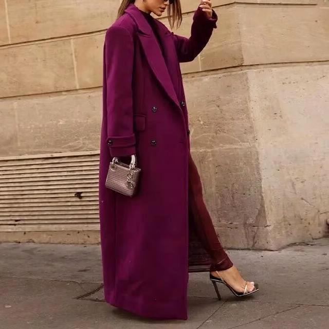 Solid Double Breasted Long Tweed Coats-Coat-Rosa Clothing-S-Rose_red-Urbanheer