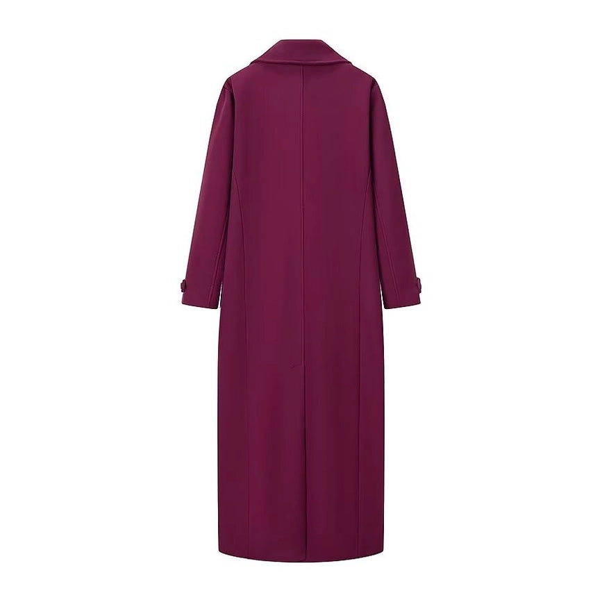 Solid Double Breasted Long Tweed Coats-Coat-Rosa Clothing-S-Rose_red-Urbanheer