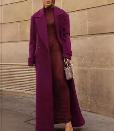 Solid Double Breasted Long Tweed Coats-Coat-Rosa Clothing-S-Rose_red-Urbanheer