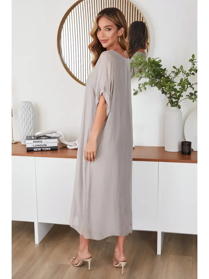 Solid Kaftan Silk Dress Mocha-Dress-MILIO MILANO-XS-Mocha-Urbanheer