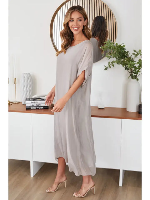 Solid Kaftan Silk Dress Mocha-Dress-MILIO MILANO-XS-Mocha-Urbanheer
