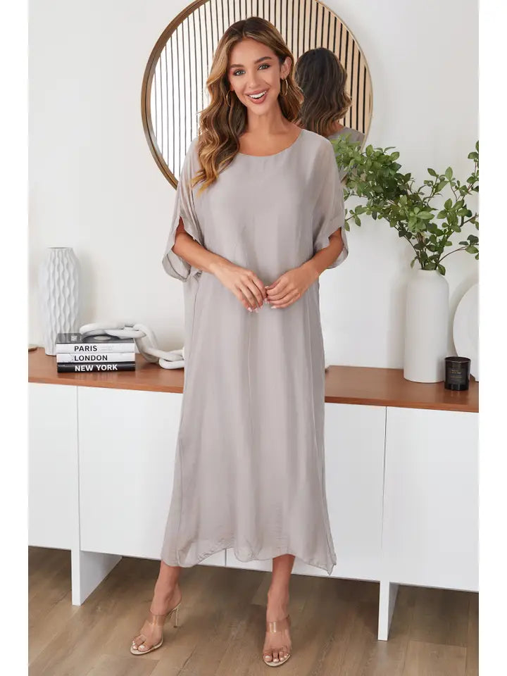 Solid Kaftan Silk Dress Mocha-Dress-MILIO MILANO-XS-Mocha-Urbanheer