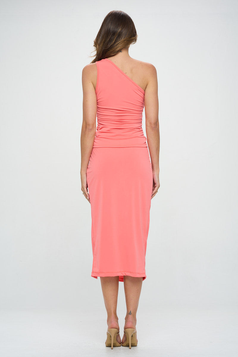 Solid Knit One Shoulder Ruched Top-New Arrival-Reneecollection-Small-CORAL-Urbanheer