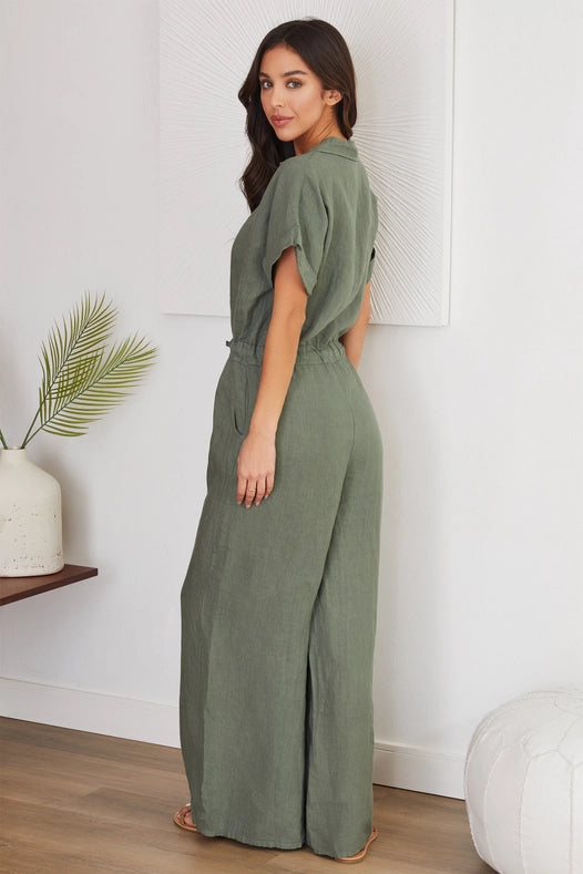 Solid Linen Roll Up Sleeve Waist Jumpsuit Arg-Jumpsuit-VENTI6-S-Urbanheer
