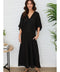 Solid Linen V-Neck Dolman Maxi Dress Black-Dress-MILIO MILANO-XS-Black-Urbanheer