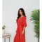 Solid Linen V-Neck Dolman Maxi Dress Red Flame-Dress-MILIO MILANO-XS-Red Flame-Urbanheer