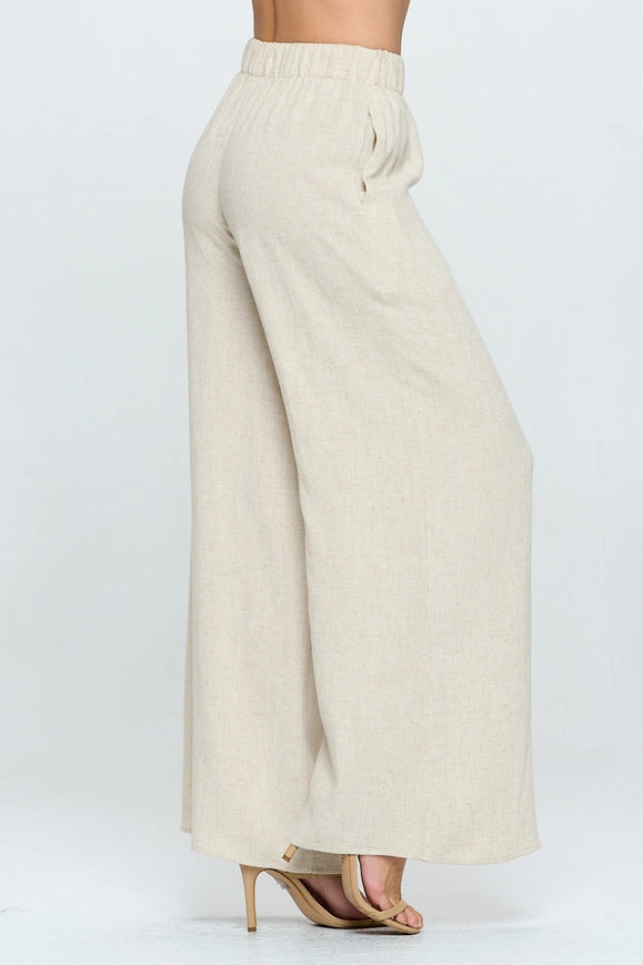 Solid Linen Wide Leg Pants with Pockets-Pants-Renee C.-Urbanheer