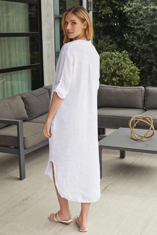 Solid Midi-Length Linen Dress WHITE-Dress-MILIO MILANO-S-WHITE-Urbanheer