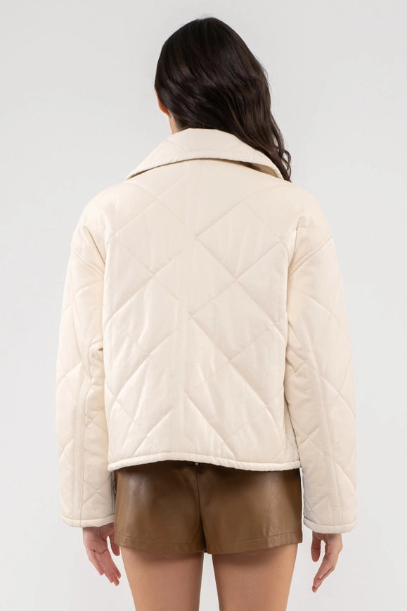 Solid Quilted Faux Leather Jacket-Jacket-Moon River-Urbanheer