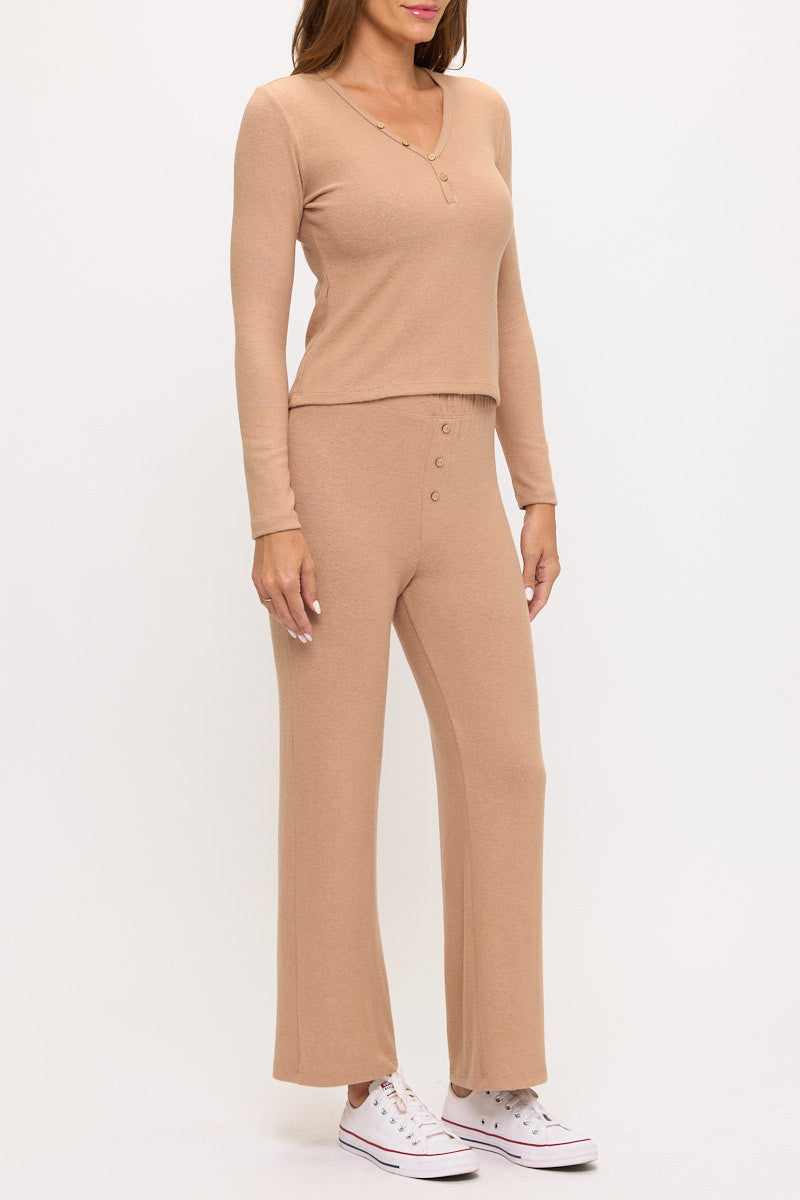 Solid Rib Knit Long Sleeve V neck-2