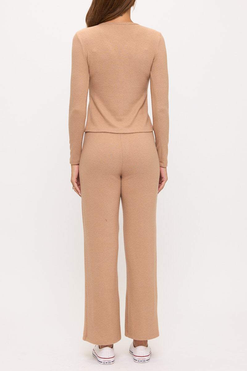 Solid Rib Knit Long Sleeve V neck-3