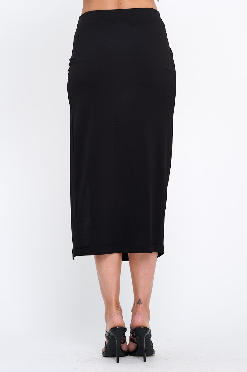Solid Ruched Midi Skirt with Slit-New Arrival-Reneecollection-Small-BLACK-Urbanheer