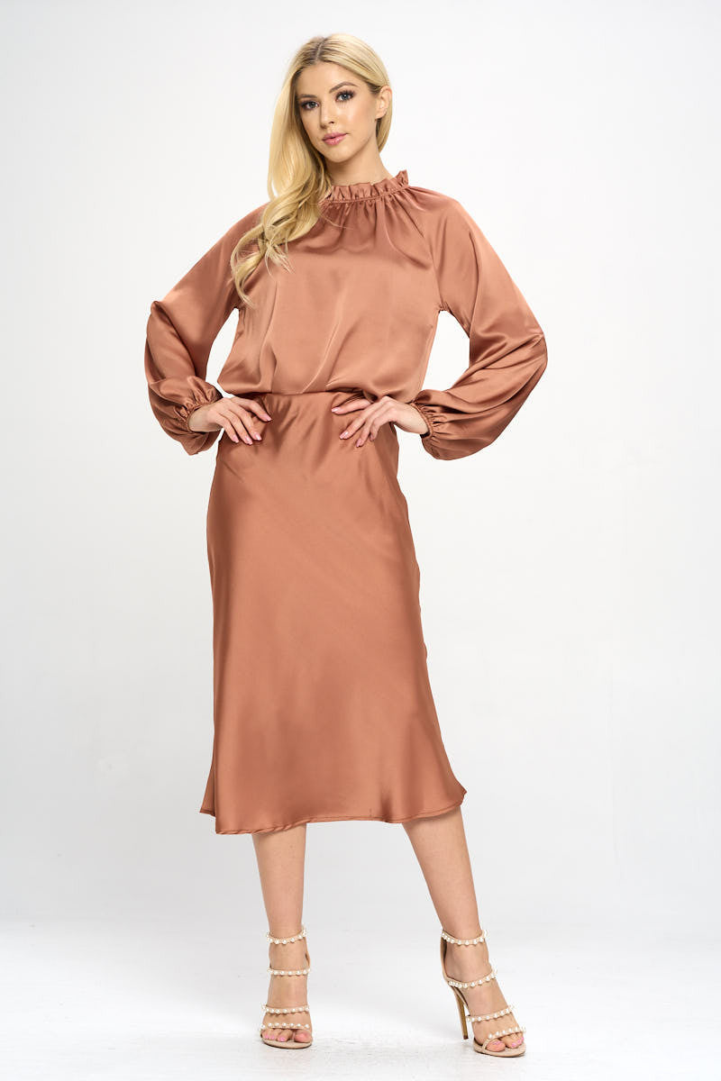 Solid Satin Midi Skirt-Skirts-Reneecollection-Urbanheer