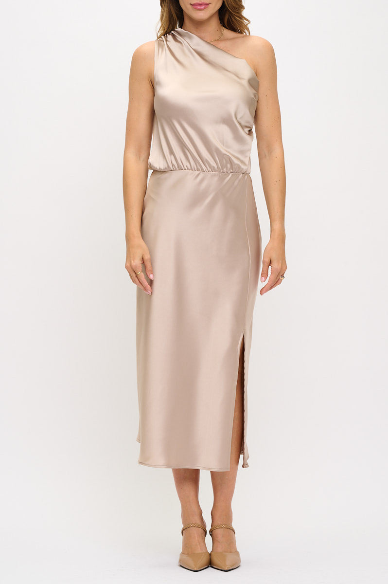 Solid Satin One Shoulder Midi Dress with Slit-Dresses-Reneecollection-Small-BEIGE-Urbanheer