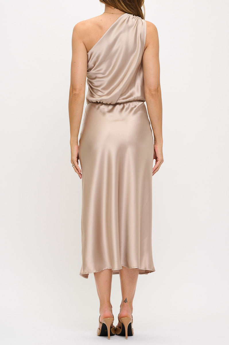 Solid Satin One Shoulder Midi Dress with Slit-Dresses-Reneecollection-Small-BEIGE-Urbanheer