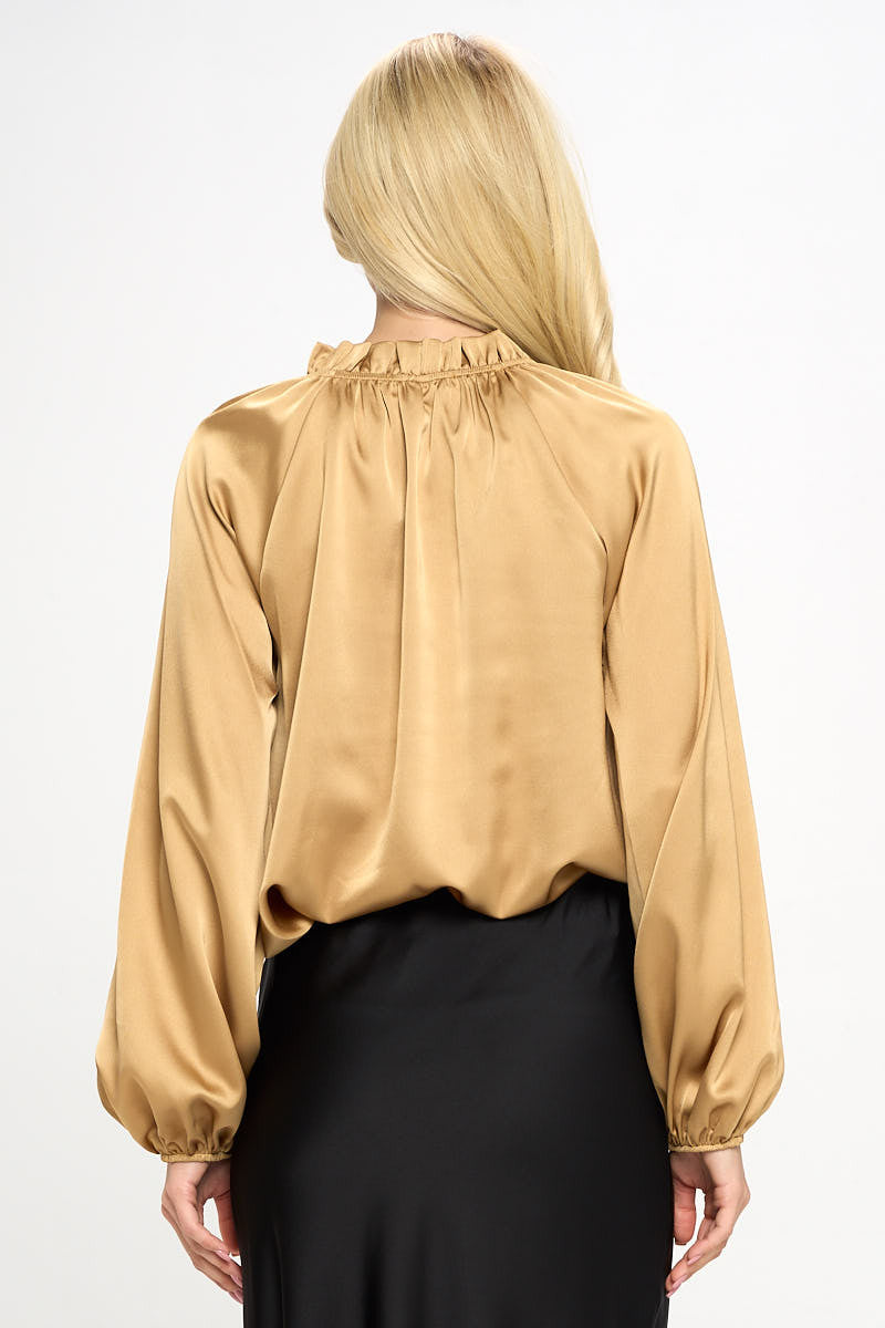 Solid Satin Ruffle Mock Neck Top-Tops-Reneecollection-Urbanheer