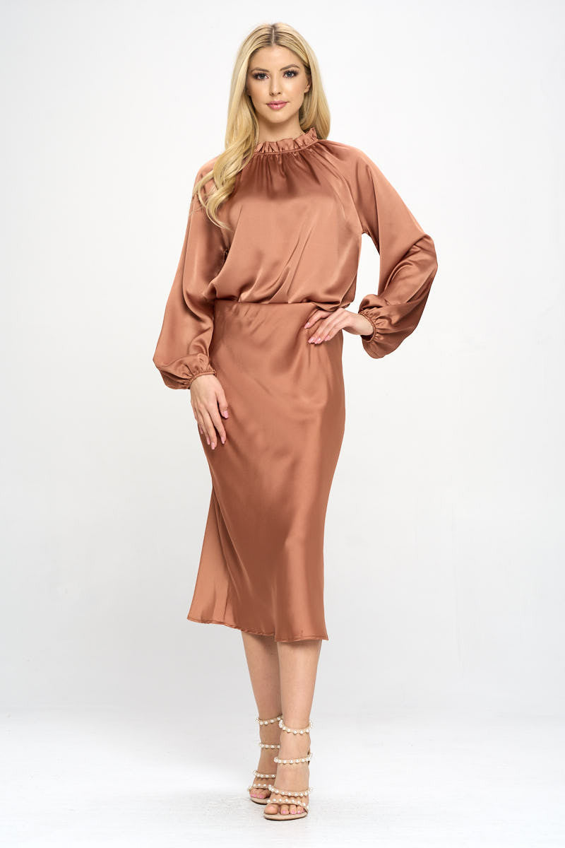 Solid Satin Ruffle Mock Neck Top-Tops-Reneecollection-Urbanheer