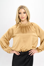 Solid Satin Ruffle Mock Neck Top-Tops-Reneecollection-Urbanheer