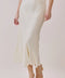 Solid Satin Side Zipper Closure A Line Maxi Skirt - Cream