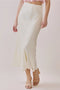 Solid Satin Side Zipper Closure A Line Maxi Skirt - Cream
