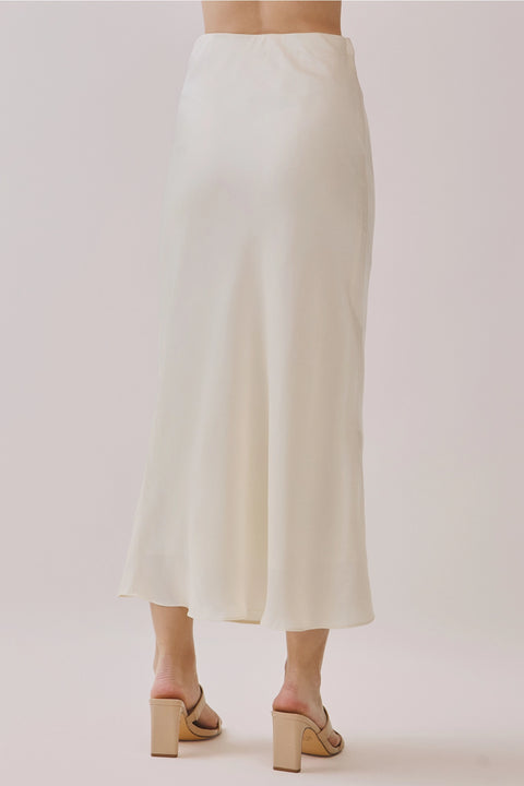 Solid Satin Side Zipper Closure A Line Maxi Skirt - Cream