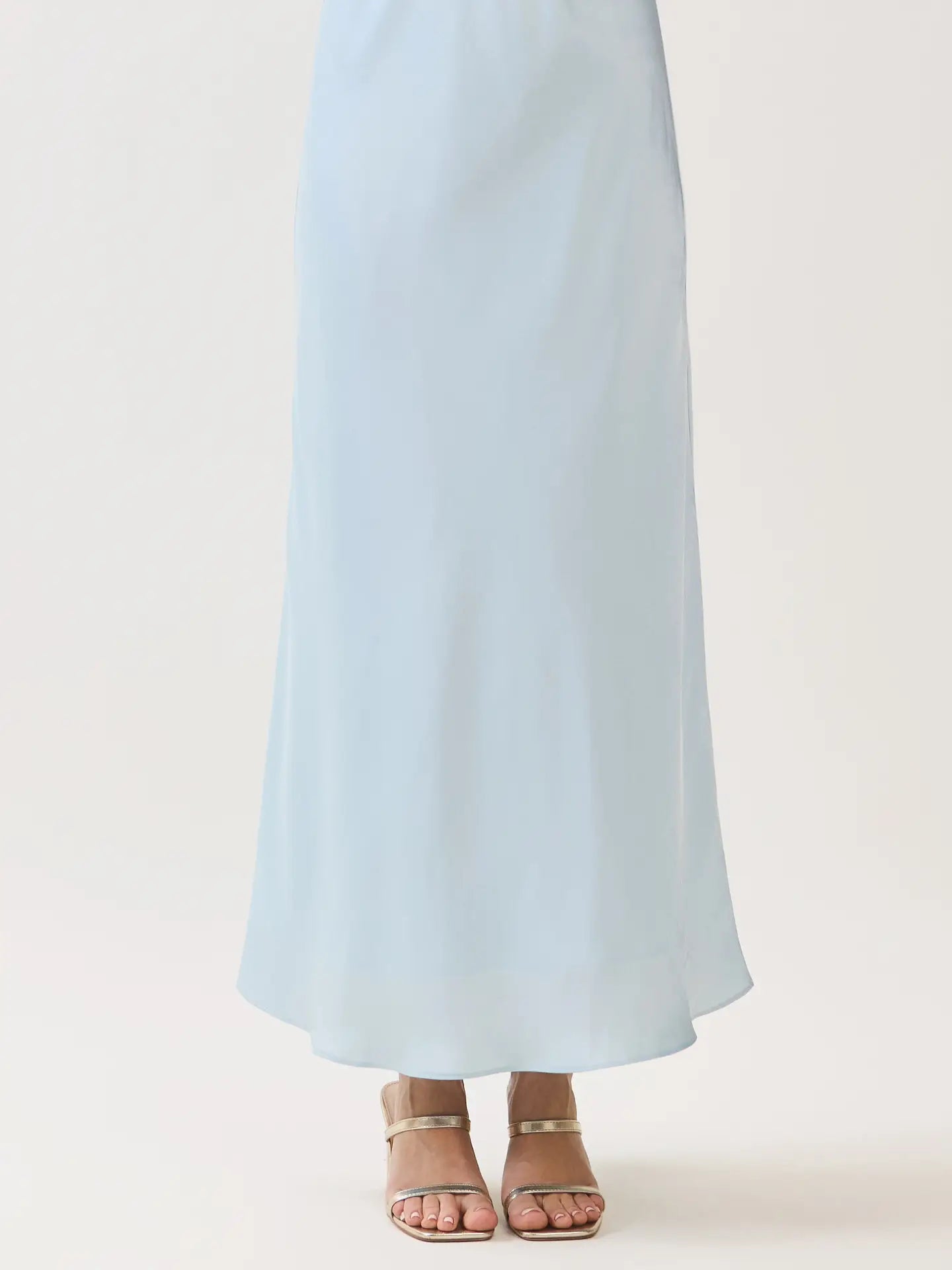 Solid Satin Side Zipper Closure A Line Maxi Skirt