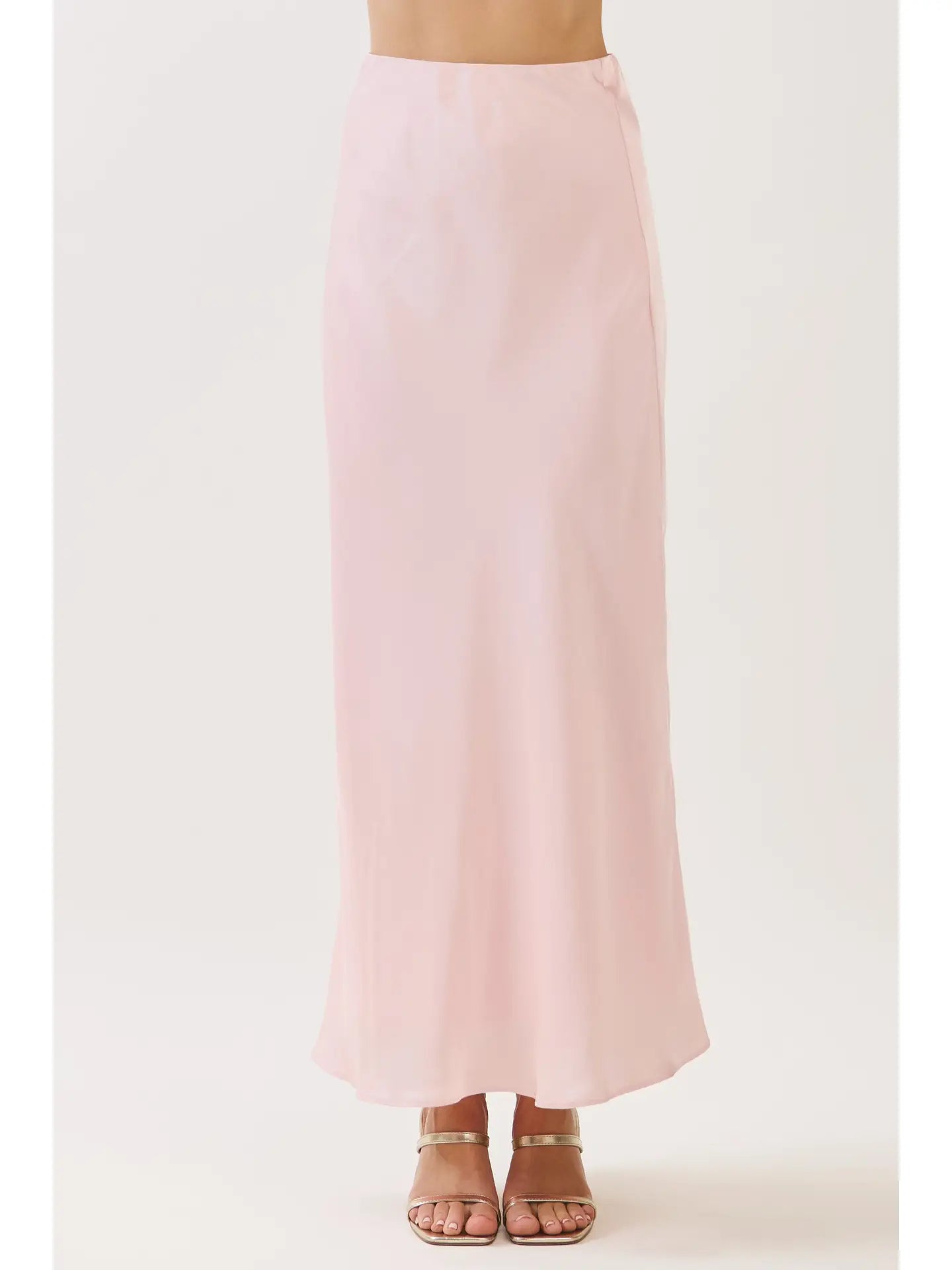Solid Satin Side Zipper Closure A Line Maxi Skirt