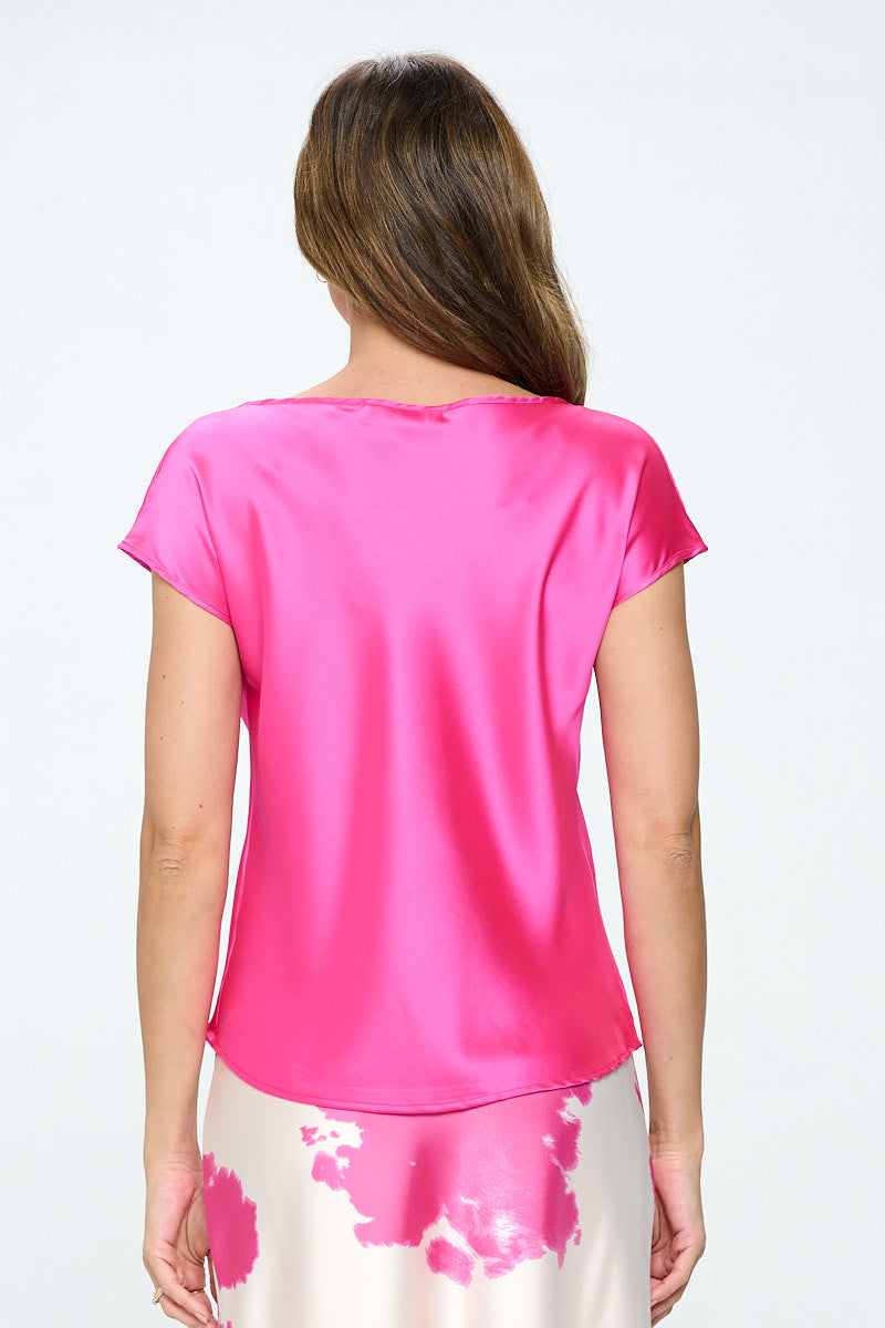 Solid Satin Top with Cowl Neck-Tops-Reneecollection-Small-FUSCHIA-Urbanheer
