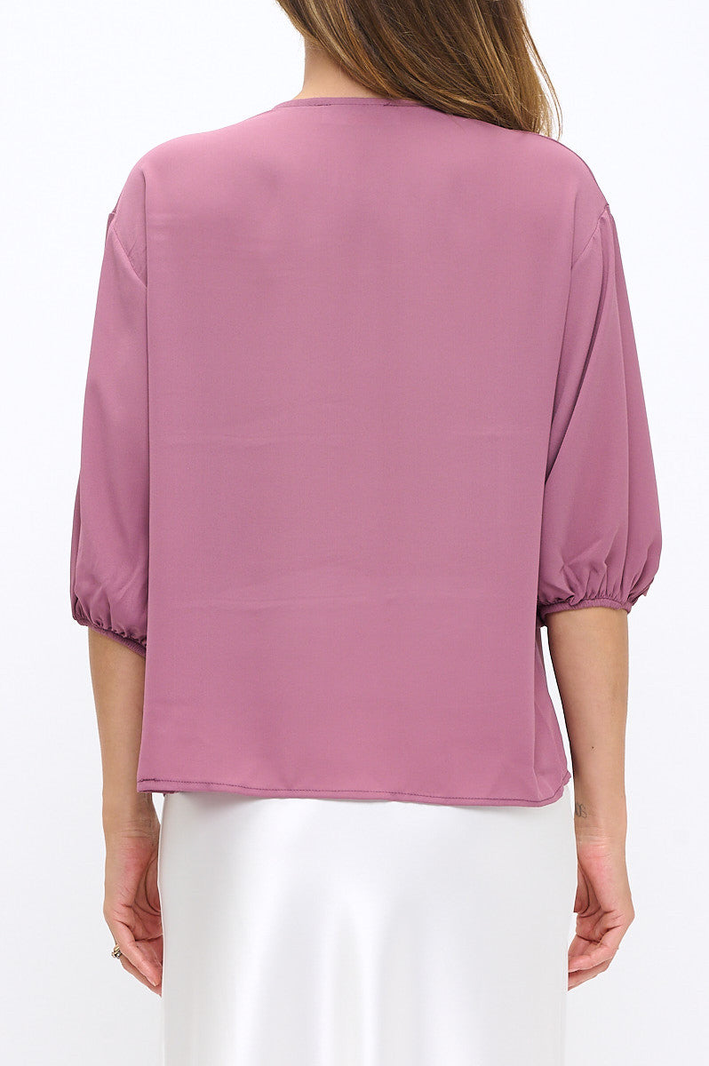 Solid Sheer 3/4 Sleeve with Scarf Detail-New Arrival-Reneecollection-Small-MAUVE-Urbanheer
