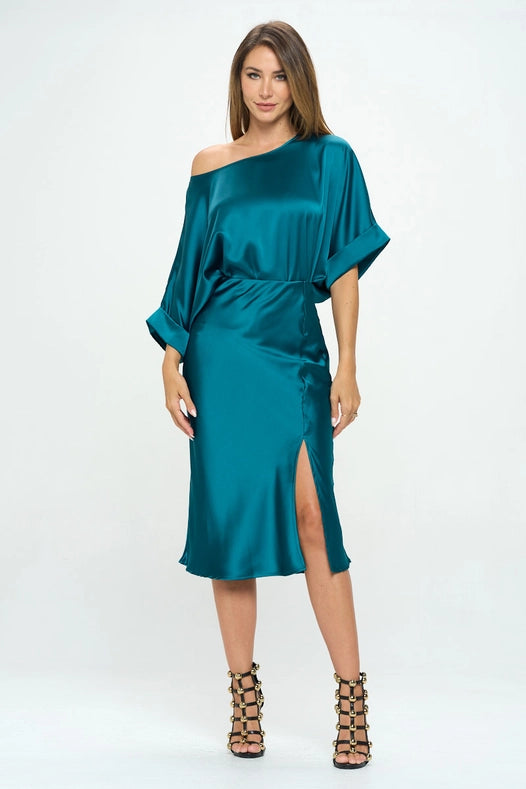 Solid Stretch Satin Midi Skirt HUNTER GREEN-Skirt-Renee C.-S-HUNTER GREEN-Urbanheer