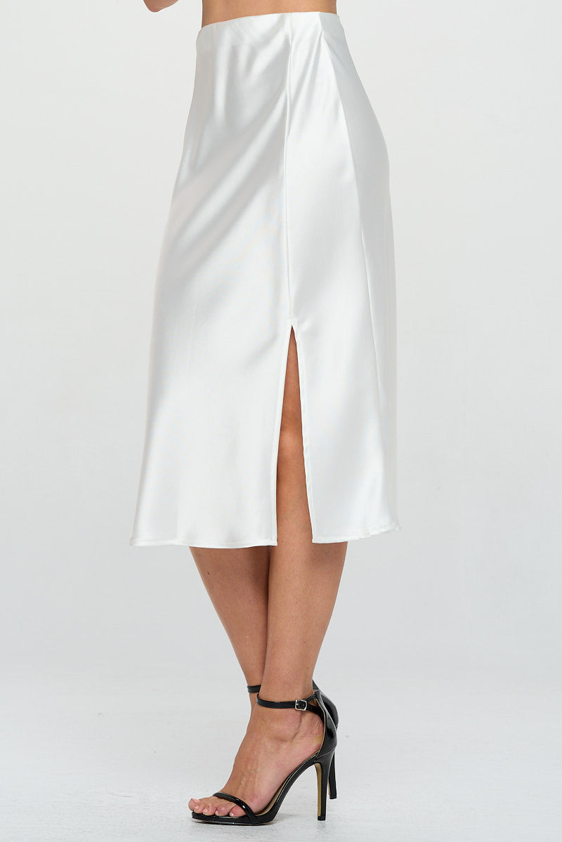 Solid Stretch Satin Midi Skirt with Slit-Skirts-Reneecollection-Small-IVORY-Urbanheer