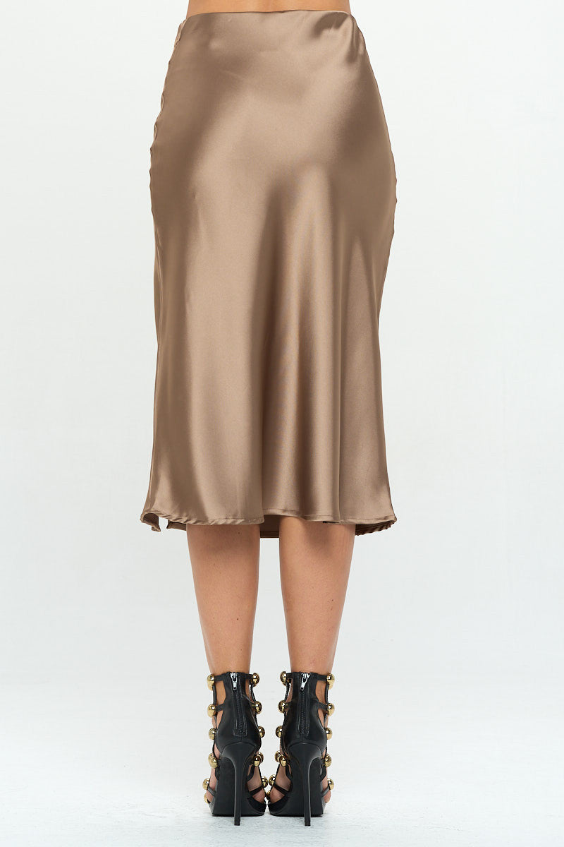 Solid Stretch Satin Midi Skirt with Slit-Skirts-Reneecollection-Urbanheer